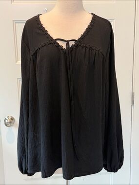 Peasant Blouse with Floral Lace Detail Plus Size